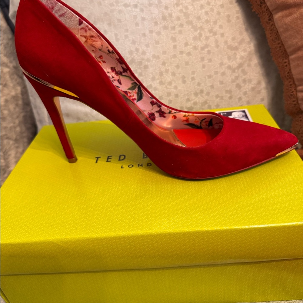 Ted Baker Red Stiletto Heels with Stud Details